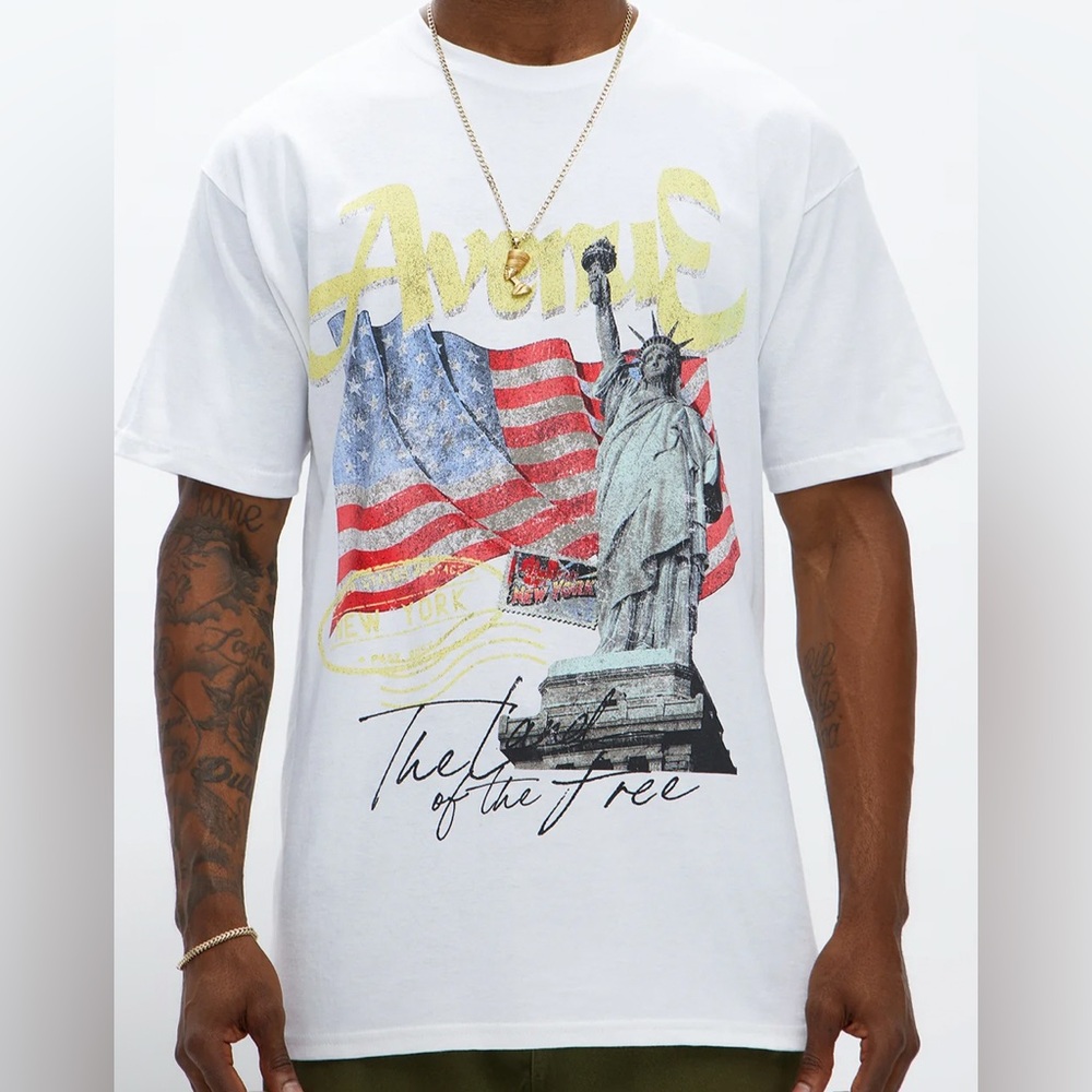 White Graphic Tee with Statue of Liberty